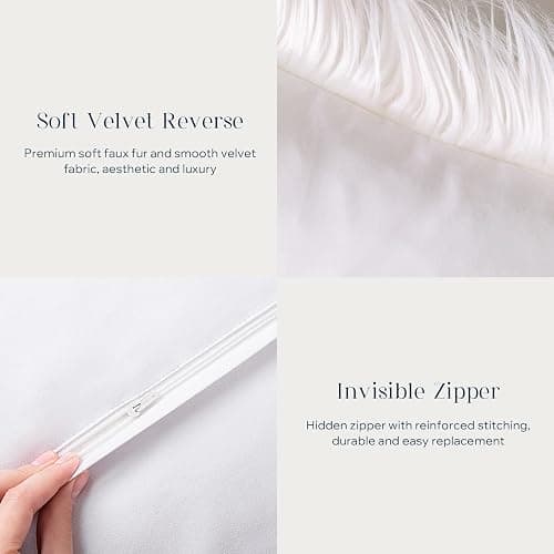 Phantoscope Pack of 2 Faux Fur Solid Throw Decorative Pillow Cover Cushion Covers Luxury Soft Halloween Decorative Pillowcase Fuzzy Pillow Covers for Bed/Couch, Cream White 18 x 18 Inches thumbnail 5
