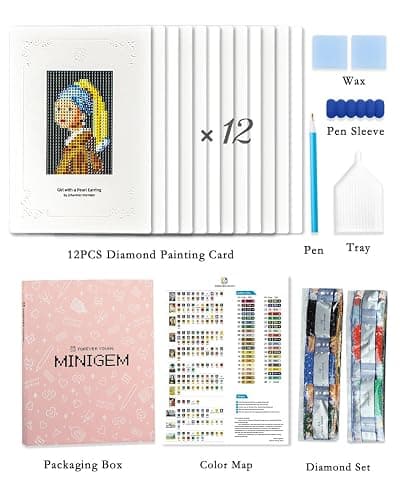 Minigem 12pcs Small Diamond Painting Kits Small Diamond Art Kits, Quick & Classic Mini Diamond Painting Kits for Beginners 1-Hour Painting, Postcard-Style Diamond Art Square Drill Pocket-Sized 5x7in thumbnail 8