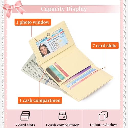 RNIEGA Small Wallets Girls Cute Coquette Bow Wallet Women Aesthetic Credit Card Holder with ID Window, Cream Yellow thumbnail 3