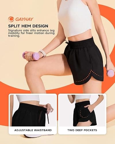 GAYHAY Running Shorts for Women - Athletic Quick Dry Sports Womens Shorts High Waisted Gym Workout Black Shorts with Pockets thumbnail 4