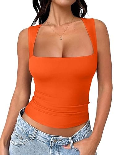 REORIA Butsmooth® Women's Square Neck Going Out Crop Tops Double Lined Cute Basic Tank Tops 2026 Clothes - Image 1