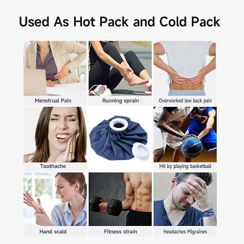 BICAREE Ice Pack for Injuries Reusable, Ice Bags Hot Water Bag for Hot & Cold Therapy and Pain Relief with Cover, No-Leak Elastic Breathable Ice Bag, Size 9", Blue thumbnail 6