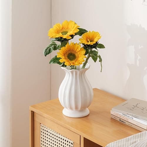 White Ceramic Vase, 7.8 Inch Flower Vase Home Decor Modern Decorative Vases | Unique Minimalism Vases for Pampas Grass Farmhouse Bedroom Living Room Cabinet Table Centerpieces Wedding Decorations thumbnail 4