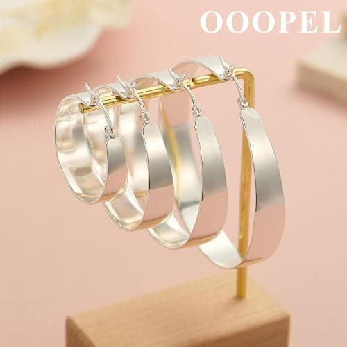 OOOPEL 10mm Wide 925 Sterling Silver Hoops Earrings for Women, 14K Real Gold Plated Hoop Earrings for Women Hypoallergenic Lightweight Oversize Big Gold Hoop Earrings Jewelry Gifts 30/40/50/60MM thumbnail 8