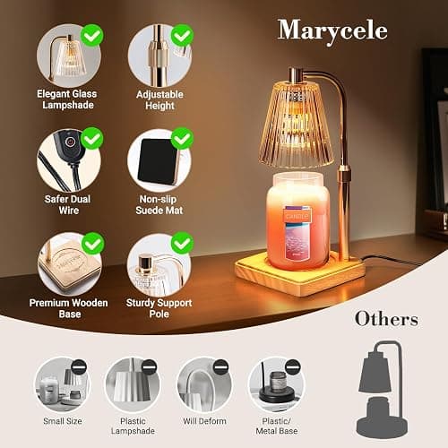 Marycele Candle Warmer Lamp with Timer for Yankee Candles, Adjustable Height Wax Melt Warmer, Birthday Gifts for Mom Women Sister, Vintage Amber Glass Lamp, Thanksgiving Decorations for Home Decor thumbnail 4