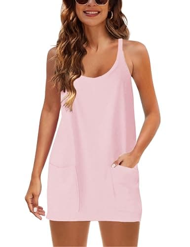 GTLIAE Summer Dress for Women 2026 Hot Shot Mini Romper Dresses Athletic Spaghetti Strap Tennis Dress Built in Shorts thumbnail 4