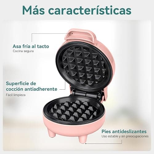 SNAILAR Mini Waffle Maker, 550W Waffle Iron, Ready Indicator Light, Non Stick Coating, Cool Touch Handle, Compact Size, Pink thumbnail 4