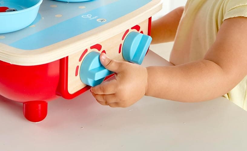 Hape Toddler Kitchen Set | Wooden 6 Piece Cooking Set, Pretend Kitchen Playset with Toy Stove, Frying Pan, Spoon, Spatula thumbnail 3