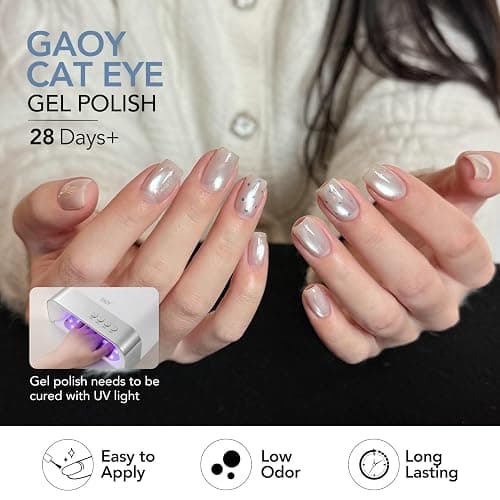 GAOY Icy Glassy Cat Eye Gel Nail Polish Set, 6 Jelly Colors, Sea Splash | Silver Blue Green for Icy Summer Beach, Translucent Holography with Sheer Shades, Nail Art Designs, UV Lamp Required thumbnail 6