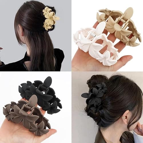ANBALA Matte Flower Hair Accessories - 4PCS Large Plumeria Hawaiian Hair Clips with Strong Hold for Women, Non-Slip and Cute thumbnail 4