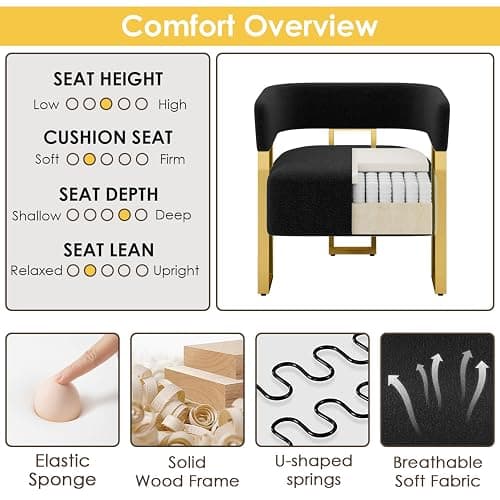 STHOUYN Modern Black and Gold Accent Chair Set of 2, Boucle Bucket Chairs Set of 2, Arm Chairs for Living Room Bedroom (2, Black) - 2 - Black thumbnail 4