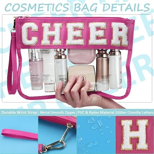 BuyCard Cheer Chenille Letter Bags Clear Makeup Bag, Cheerleader Gifts Cosmetic Bag, Varsity Preppy Patch Flat Pouch Cheer Accessories, Waterproof PVC Organizer Toiletry Bag for Women Girls thumbnail 4
