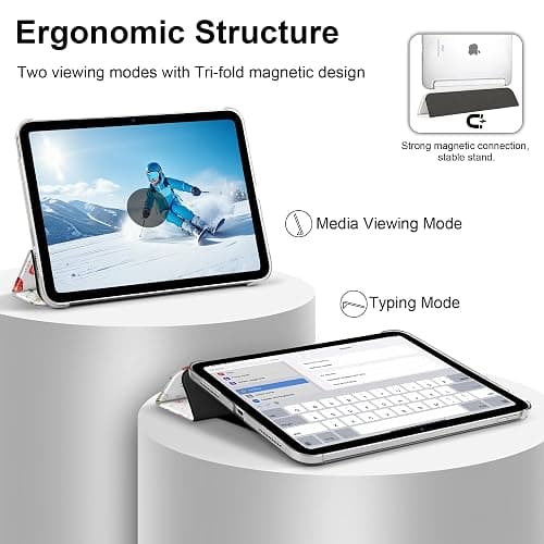 DONGKE for iPad 11th Generation Case 11 Inch 2025 (A16 Chip) & iPad 10th Generation 10.9 Inch 2022, Slim Foldable Stand Hard PC Translucent Back Shell Smart Cover - [Auto Wake/Sleep] - Strawberries thumbnail 6