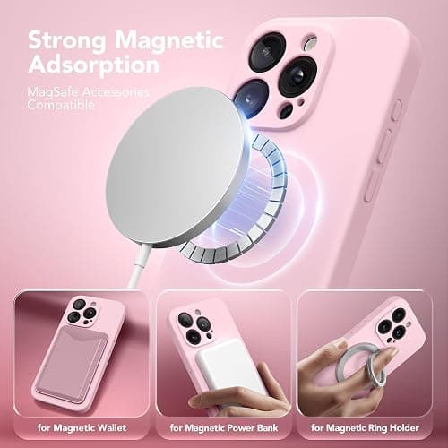 SuydanBox Magnetic for iPhone 15 Pro Max Case, Compatible with MagSafe, [Full Camera Protection][Screen Protector] Silicone Shockproof Protective Phone Case for iPhone 15 Pro Max 6.7", Chalk Pink thumbnail 2