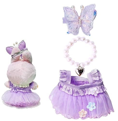 15cm 17cm Doll Clothes Set for Lububu, Purple Princess Dress Summer Outfit with Tulle Skirt, Hairpin & Pearl Necklace，Cute Clothing and Accessories Designer for 6.7 Inch Girl Dolls Display thumbnail 3