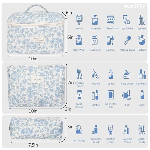 Kosmetiktasche, Gesteppte Kosmetiktasche für Frauen, Blumen-Schminktasche, Reise-Toiletten-Organisationstasche Set thumbnail 3