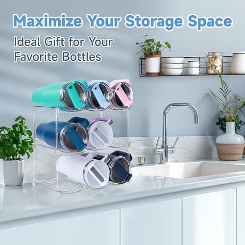 Stackable Water Bottle Organizer for Stanley 40 oz Tumbler, Water Bottle Holder for Cabinet, Pantry Kitchen Organizers and Storage for Stanley Cup Accessories, Tumbler Organizer and Wine Rack, 3Pack thumbnail 6