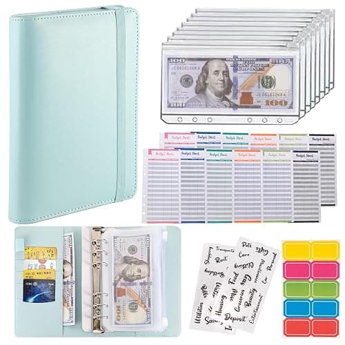 NICOOTHBudget Binder Cash Envelopes A6 Money Saving Binder with Zipper envelopes (Navy Blue) - Image 1
