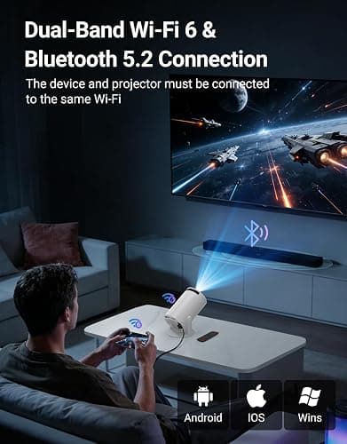 Mini Projector 180LM with WiFi 6 & BT 5.2 Native 720P HD Portable Projector | Built-in APPs, 180° Rotatable, Auto Keystone & Manual Focus, Smart Projector Compatible with HDM, USB, Phone, Laptop thumbnail 5