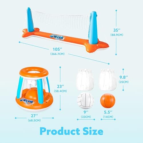 JOYIN Pool Toys Games Set-Inflatable Pool Float Set Volleyball Net & Basketball Hoops, 2 in1 Floating Swimming Game Toy, Volleyball Swimming Pool Game for Kids and Adults, Backyard Beach Summer Toys thumbnail 3