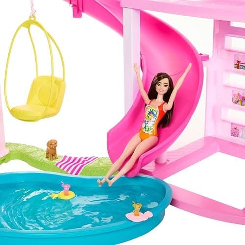 Barbie Dreamhouse, Pool Party Doll House with 75+ Pieces and 3-Story Slide, House Playset, Pet Elevator and Puppy Play Areas thumbnail 2