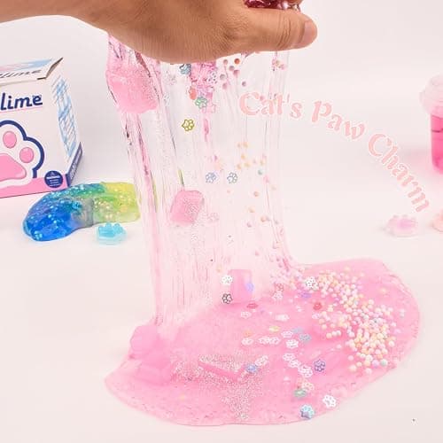 Pink Jelly Crunchy Cat's Paw Slime,Super Soft and Non-Sticky, Great for Birthday Gifts for Girl and Boys,Party Favors,Christmas Stocking Stuffers（300ml） thumbnail 6