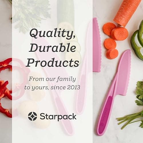 Starpack 'Finger Loving' Kid Safe Kitchen Knife Set of 3 - Kids Knife Set for Real Cooking - Serrated Edges Toddler Knife Sets for 3+ Year Olds - Montessori Knife Sets - BPA-Free Nylon Knives for Kids thumbnail 4