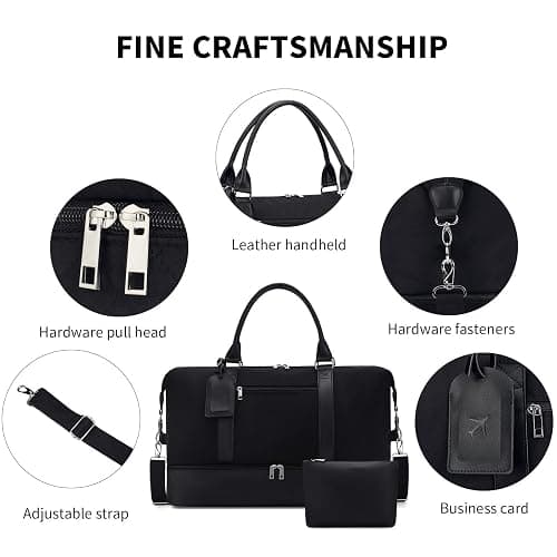 Oeihuivt Weekender Bags for Women - 21 Inch Large Travel Duffel Bag 2-Piece Set with Shoe Compartment, Heavy-Duty Canvas Leather Carry On Overnight Tote thumbnail 6