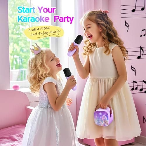 Kids Karaoke Machine for Kids Frozen Toys for Girl Gift, Mini Karaoke Machine With 2 Wireless Microphones Ages 3,4,5,6,7,8,9,10,11,12+ Year, Microphone for Kids Christmas or Birthday Toy Gift (Purple) thumbnail 7