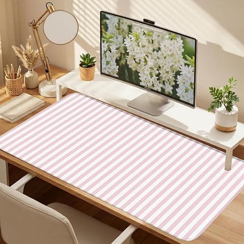 ohisxiacy Light Pink Striped Desk Mat Cute Pastel XXL Large Gaming Mouse Pad Desk Pad Kawaii Cozy Aesthetic Keyboard Laptop Computer Mat Home Office Decor for Women thumbnail 2