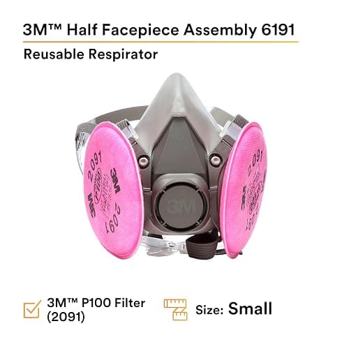 3M Half Facepiece Reusable Respirator Assembly Kit 6191, Size Small, P100, Lightweight, Comfortable, Easy to Adjust, Includes 2091 Particulate Filter, Welding, Soldering, Asbestos thumbnail 7