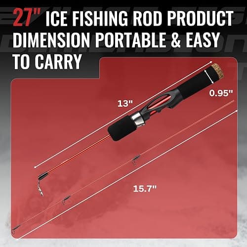 WIDDEN Ice Fishing Rod and Reel Combo, 27" Medium Light Spinning Ice Fishing Pole, Gear with Tackle Box Kit, Line, Lures for Saltwater, Freshwater Trout, Bass, Walleye thumbnail 2