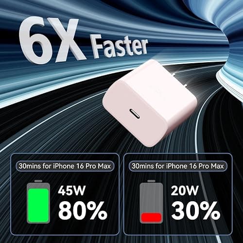Phone 17 16 Pro Max Charger Fast Charging, 45W Super Fast USB C Charger Block with 10FT Nylon Braided Charging Cable for 17 16 Pro Max/17 16 Pro/16 Plus,15 Pro Max/15 Pro/15/Air, Android Phone-Pink thumbnail 3