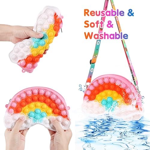 GOHEYI Pop Shoulder Purse Fidget Toys Bag for Girls and Women, Rainbow Clouds Pop Shoulder Bag, Sensory Silicone Fidget Backpack Toy for ADHD Anxiety Stress Relief thumbnail 3