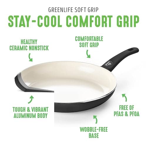 GreenLife 6QT Ceramic Nonstick Stockpot with Glass Straining Lid, PFAS-Free, Dishwasher Safe, Stay-Cool Handles, Oven Safe to 350°F, Wobble-Free Base, Even Heating, Black thumbnail 3