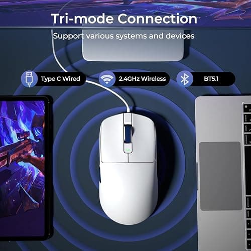RK ROYAL KLUDGE M30 Wireless Gaming Mouse 43g Ultra-Light With PixArt PAW3311 Sensor, 24000 DPI, Tri-Mode BT/2.4G/Wired Computer Mouse 250mAh Battery, 1000Hz Polling rate 5 Programmable Buttons, White thumbnail 4
