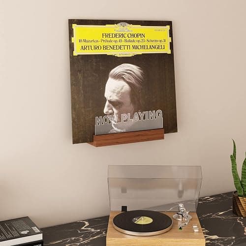 Schallplatten Wandhalterung, Beleuchtung Now Playing Vinyl Record Stand, Now Spinning Plattenspieler-Ständer, Holz-Acryl-Halter für Vinyl-Album-Display und Lagerung mit warmen weißen Farbe Lichter thumbnail 4