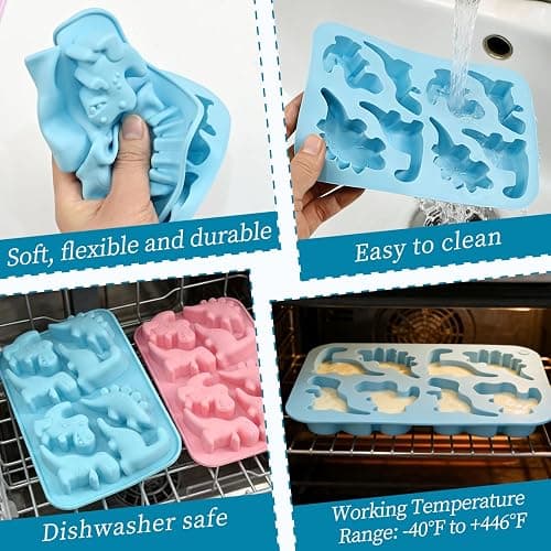 Dinosaur Silicone Mold, 2 Pcs Dinosaur Chocolate Molds, 16 Cavity Dinosaurs Molds Silicone for Chocolate, Candy, Ice Cubes, Jelly, Jello, Pudding, Cake Decorations, Cookies, Soaps thumbnail 7