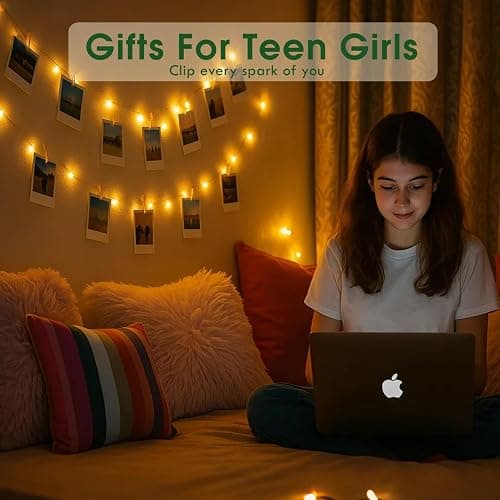 Photo String Lights with Clips for Hanging: 33Ft 100LED & Timer Fairy Light with 50 Clear Clip for Picture Display - Indoor Bedroom Room Dorm Wall Decor - Christmas Party Wedding Romantic Lighting - Warm White - Battery Powered-100LED thumbnail 5