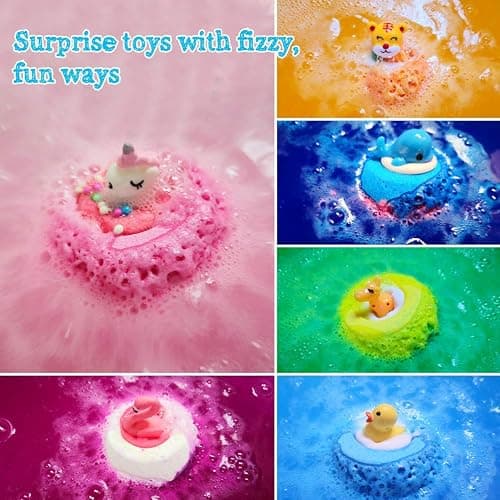Aofmee Bath Bombs for Kids, Handmade Natural Bath Bombs with Toy Inside, Shea Cocoa Butter Moisturize, Spa Fizzies Bath Bomb Kit, Birthday Christmas Holiday Gifts for Women, Girls, Boys thumbnail 4