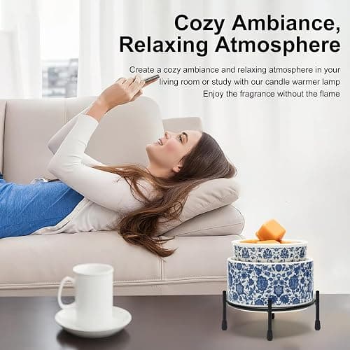 NAFANG Blue & White Porcelain Pattern Wax Melt Warmer,Ceramic 3-in-1 Electric Candle Wax Warmer for Scented Wax Melter Oil Burner for Home Office Bedroom Gift & Decor (with KD Iron Shelf) thumbnail 5