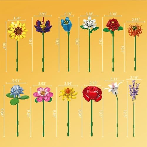 SIENON Blumenstrauß Bausatz, 1064 Stück 12 Arten von Blumen Sammlung, Bausteine Blume Ziegel Spielzeug kreatives Projekt für Zuhause Zimmer Dekoration Valentinstag Weihnachten Geburtstag thumbnail 3