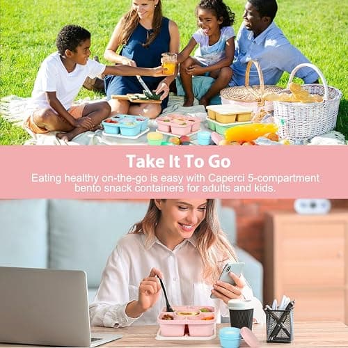 Caperci Original Lunchable Snack Containers for Kids & Adults - 5 Compartments Bento Snack Boxes with 4 Leakproof Small Containers, Wheat Straw, BPA-Free, Set of 4 (Vintage Colors) thumbnail 7