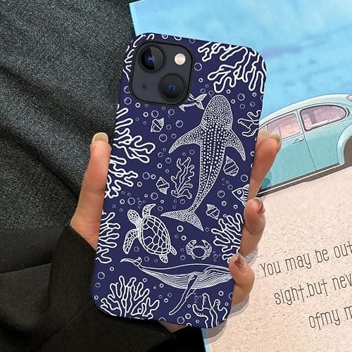 DAIZAG Case Compatible with iPhone 15,Durable Shock Protection Cover for Girl Women,Navy Blue Turtle Whale Shark thumbnail 4