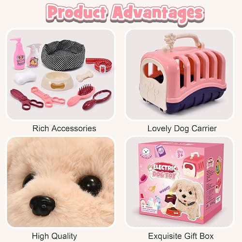 G.C 13Pcs Dog Toys for Kids Girls, Walking Barking Electronic Interactive Stuffed Dog Plush with Carrier & Accessories Toys Pretend Play Puppy Pet Care Playset, Gifts for Little Girls 3 4 5 6 Year Old thumbnail 6