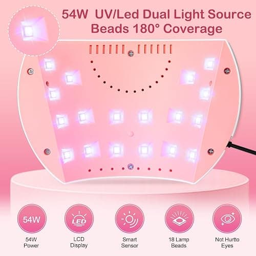 UV Nail Lamp, 54W UV Lamps for Gel Nails Nail UV Lamp Led Nail Lamp with 3 Timer, Auto Sensor, LCD Screen, USB Plug Gel Nail Curing Lamp, Led Gel Nail Lamp Nail Dryer thumbnail 2