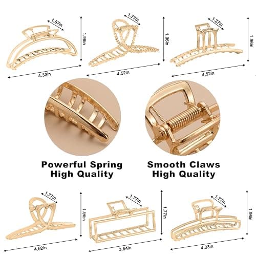 LUKACY 6 Pack Gold Metal Hair Clips - 4 Inch Large Jaw Clips for Women, Strong Hold Hair Claws for Thick or Thin Hair, Fashion Hair Accessories for Styling thumbnail 5