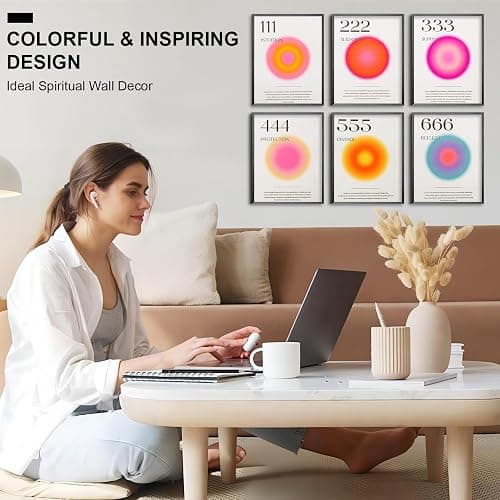 Neekep Angel Number Poster Set of 6, Aesthetic Minimalist Aura Poster with Inspirational Quotes, Aesthetic Posters with Gradient Color for Bedroom Living Room, Study Room, Office, 8 x 10 in (Numbers) thumbnail 5