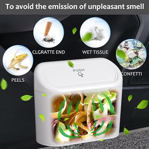 Accmor Car Trash Can with Lid, Vehicle Dustbin Garbage Organizer Holder with One Roll Bag, Mini Leakproof Storage Bin for Auto, SUV, Office (White) thumbnail 4
