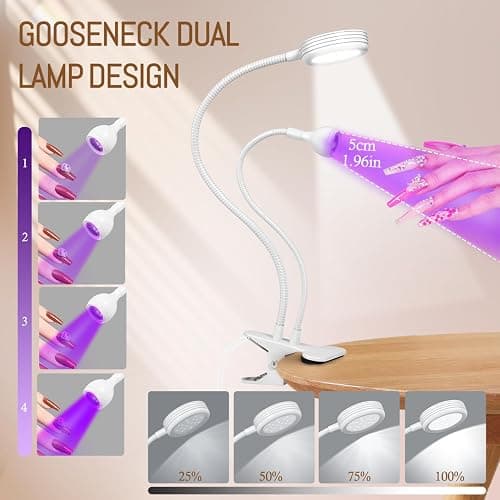 AORAEM LED Nail Lamp Double-Headed UV LED Light Quicky-Dry Duck Neck UV Lamp Dryer Curing Light with Portable Gooseneck and Clamp Flash Cure U V Light for Gel Nails Professional Home DIY Salon White thumbnail 3